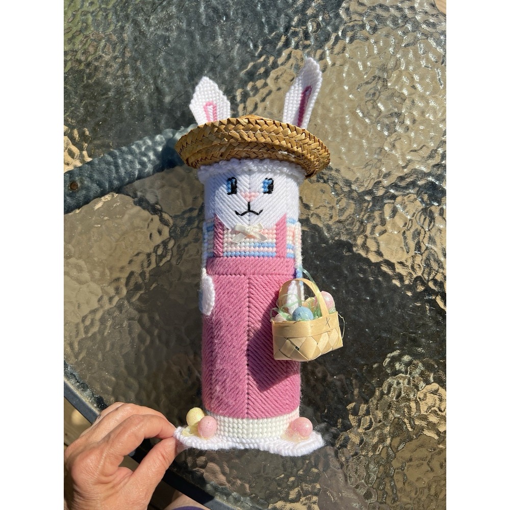 Plastic Canvas Needlepoint  EASTER Bunny Rabbit  13.5"Tall Handmade